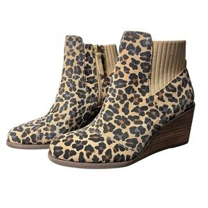 Toms Sadie Booties Brown Tan Ankle Cheetah Print Boots Size 5.5